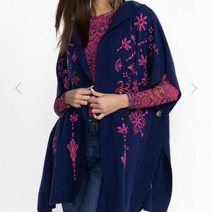 Johnny Was Classic Cape Blue W/Pink O/S Never Worn New With Tags